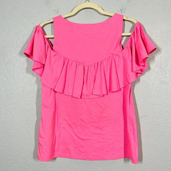 Lilly Pulitzer Ruffled Cold Shoulder Top Blouse Tee Pink - S - Picture 3 of 4